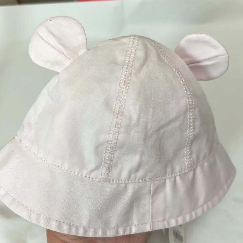 Janie and Jack Pale pink bucket hat with bear ears and chin strap NWT size NB